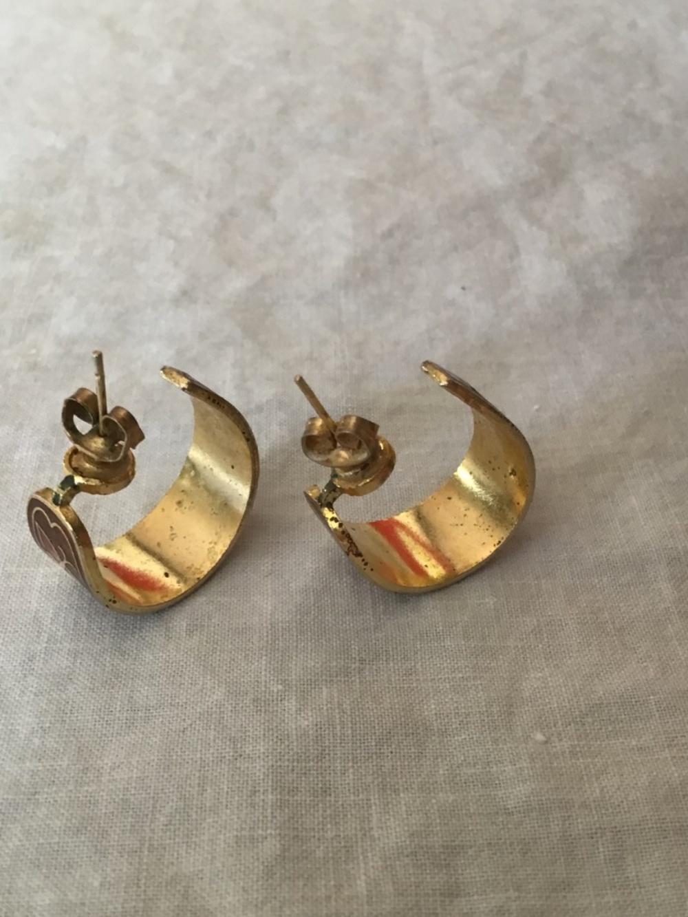 Vintage Cloisonné Enamel Floral Hoop Earrings Gold Tone Boho Retro Autumn - Picture 10 of 10
